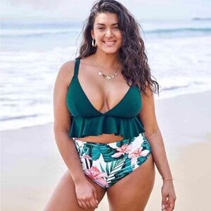 Cupshe High Waisted Tummy Control Bathing suit Bottom Tropical 1X NWT